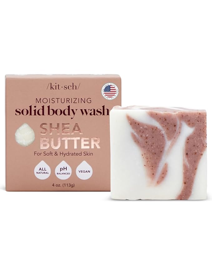 Kitsch Shea Butter Exfoliating Body Wash Bar – Moisturizing Bar Soap & Gentle Soap Bar with Plant-Based Exfoliants – Hydrates, Softens & Soothes Skin – Paraben, Silicone & Sulfate-Free - 4 oz