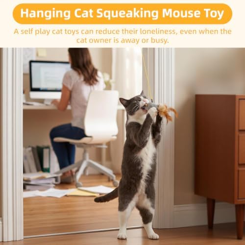 Tocirelo Hanging Cat Mouse Toy, Interactive Motion Activated Squeaky Mice