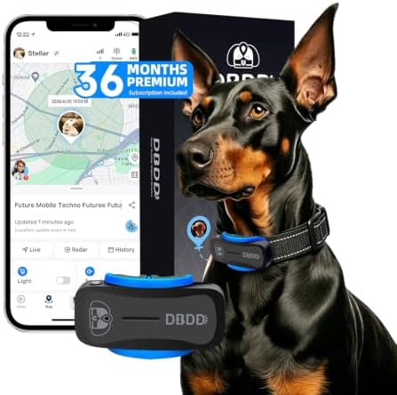 DBDD GPS Tracker for Dogs with 36 Month Subscription, Real-Time Location, Electronic Fence, Health Monitoring, Waterproof, for Medium Large Dogs, iOS Android