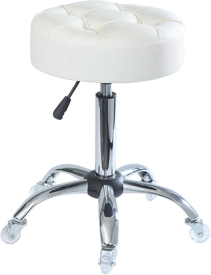 ACEQLYT® Round Rolling Stool with Wheels, Heavy Duty 400lb, Height Adjustable Swivel Drafting Stool for Shop, Salon, Home, Office, Tatoo, Medical, Massage (White)