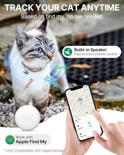 Cat Tracker Collar - Waterproof Airtag Cat Collar with Finder Tag, Khaki | Compatible with Apple Find My (iOS ONLY), Breakaway Tractive Design with Reflective Pattern & Bell (Not for Android Devices)