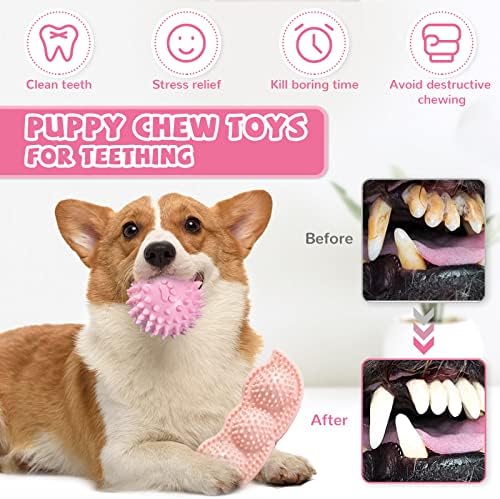 ABRRLO 6 Pack Puppy Teething Toys Cute Pink Puppy Chew Toys for Teething Small Breed Dog Chew Toy Interactive Pet Toy Set for Puppies to Keep Them Busy Soft Durable Small Breed Doggy Chewing Ball