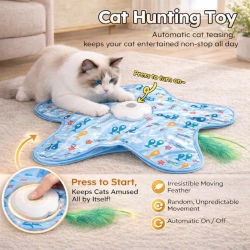 Interactive Cat Toys with Squeaker for Interactive Playing, Anxiety Relief Boredom Rechargeable Automatic Feathers Toys Touch Activated for Indoor Adult Cats and Kittens (Interactive Toys)