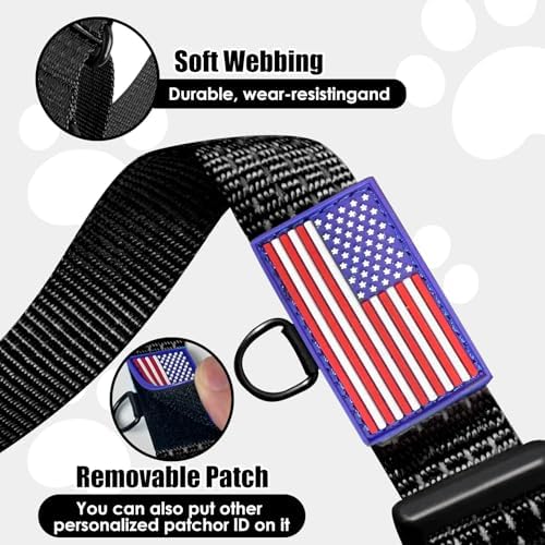 Martingale Dog Collar Reflective NO Pull with USA Flag, L,Black