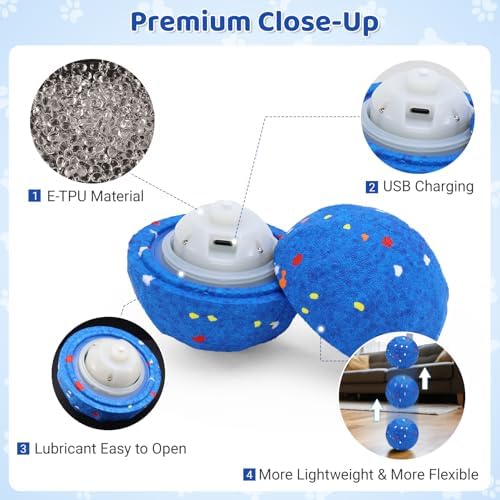 Automatic Interactive Dog Toys Ball, USB-C Rechargeable, Blue