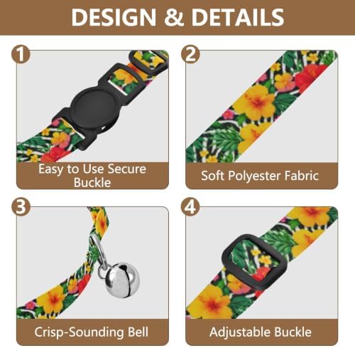 Tropical Hibiscus Flowers Collar for Puppy, 2 Pack Bell Collar for Small Dogs