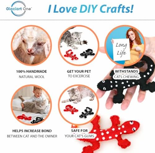 Glaciart One Felt Lizard Cat Toy – 2 Pcs | Soft Fuzzy Enrichment 100% Natural Wool - Interactive Catnip Play Cat Toy Set - Safe for Pets, Non-AZO Colored Dyes