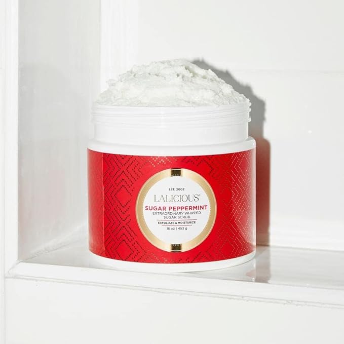 LALICIOUS Sugar Peppermint Exfoliating & Moisturizing Body Scrub | Coconut Oil | Pre-Shave Scrub for Ingrown Hairs & Razor Bumps | Gently Buffs & Smooths Sensitive Skin | No Parabens | Large 16oz