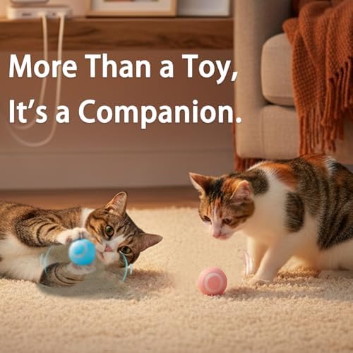 Interactive Cat Toy Ball Set, Indoor Mobile Cat Toy Ball with LED Light, Smart Pet Ball, Automatic Intelligent Rolling Ball Electric Chase Toy, USB Rechargeable - 2PACK