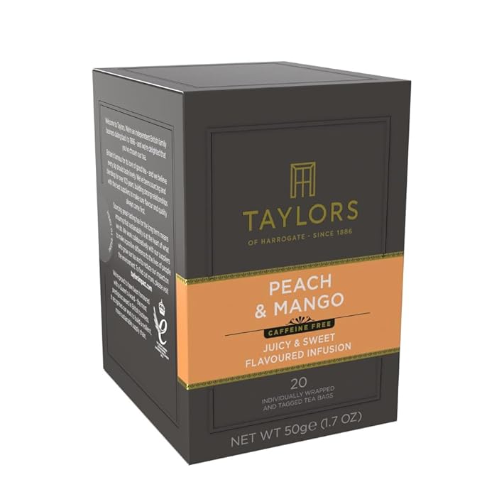 Taylors of Harrogate Peach & Mango, Herbal Tea, Individually Wrapped Teabags, 20 Count (Pack of 2), Juicy, Smooth, and Subtly Sweet, Caffeine-Free, Enjoy Hot or Iced, 20 Teabags