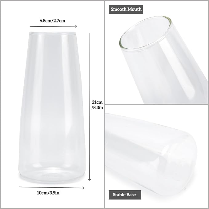 Crystal Clear Glass Flower Vase for Table Centerpiece Home Decor, 8.3inch H | Glass Vases for a Dozen of Flowers, Living Room, Bathroom, Office, Coffee Table, Wedding Decor, Housewarming Valentine Gifts