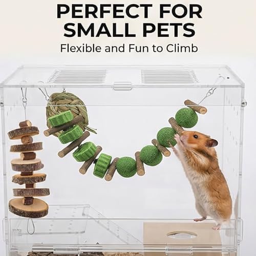 5pcs Hanging Rabbit Chew Toys Hay Ball Apple Stick Wood Pet Snack