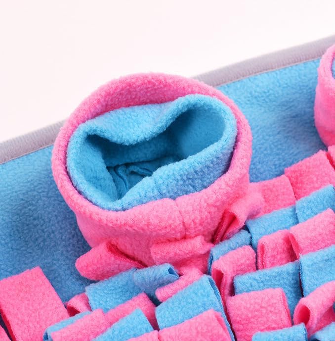Vedem Small Animal Snuffle Mat Fleece Foraging Mats Interactive Feeding Toy Rabbit Guinea Pig Rat Hamster Anti Slip Treat Dispenser (Blue/Pink)