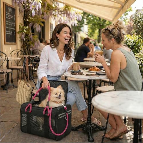 Soft-Sided Pet Carrier, Black Pink, 19.7 x 11.8 x 11.4 in
