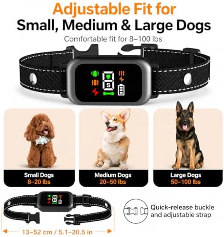 Smart Bark Collar for Large Medium Small Dogs, Anti Barking Device with 6 Training Modes, Exclusive Forced Bark-Stopping, Rechargeable IP67 Waterproof Bark Collar with 7 Sensitivity