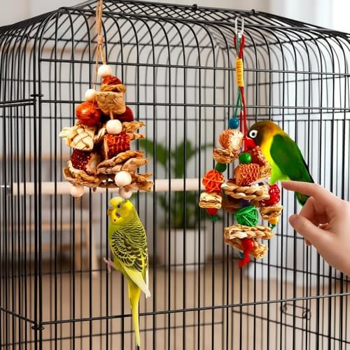 2pcs Bird Toys for Parakeets,Parrot Cage Chewing Hanging Toy