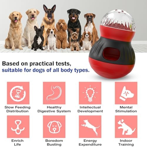 Adjustable Slow Feeder Ball, Chew Resistant Dog Puzzle Toy, Red