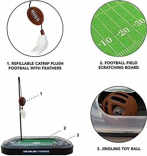 CAT SCRATCHING BOARD NFL LOS VEGAS Raiders Football Field CAT Scratcher Toy. + Catnip Filled Plush Football Toy&Feather Cat Toy Hanging with Jingle Bell Interactive Ball Cat Chasing 5-in-1 Kitty Toy
