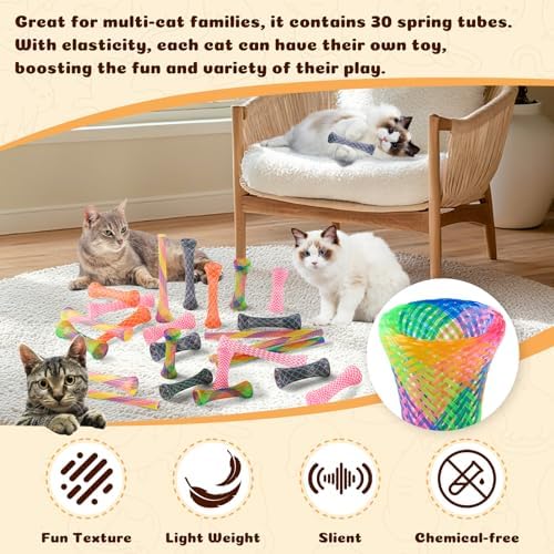 Cat Spring Toys, Cat or Kitten Colorful Spring Tube Toy 60 Pack