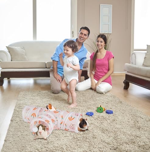 Rypet Guinea Pig Tunnel Hideout 3-Way Collapsible Pet Tubes, Carrot White