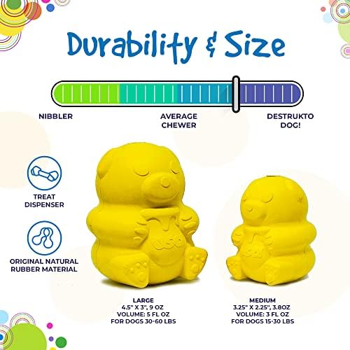 SodaPup Honey Bear – Durable Dog Treat Dispenser & Chew Toy Made in USA from Non-Toxic, Pet Safe, Food Safe Natural Rubber Material for Mental Stimulation, Problem Chewing, Calming Nerves, & More