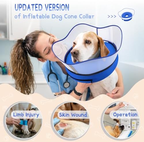 Supet Raised Inflatable Dog Cone Collar to Stop Licking, Soft Dog Cone Alternative After Surgery, Pet Neck Donut Collar for Small Medium Large Dogs