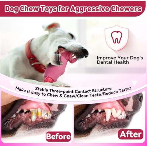 BIKIISEN Dog Toys for Aggressive Chewers, Squeaky Tough Chew Toys | Interactive Dog Chew Toys for Large Dogs, Dog Toys Keep Them Busy, Gift Toys for Medium/Large Breed (Pink)
