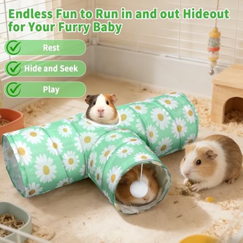 Rypet Guinea Pig Tunnel Hideout 3-Way Collapsible Small Pet Tubes, Daisy