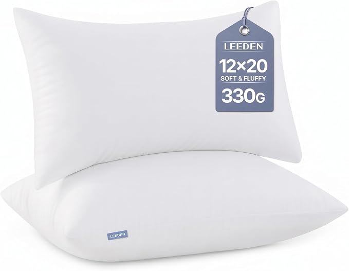 Leeden 12x20 Pillow Inserts Pack of 2, Fluffy Lumbar Throw Pillow Inserts, Soft Rectangle Decorative Throw Pillows for Couch, Sofa, Bed, and Home Decor White Pillows