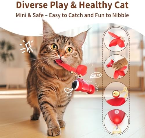 KiTiFISH 【2025 Upgrade】 Interactive Cat Toy, Automatic Cat Toy with Motion Activation, USB Rechargeable, Fast Rolling on Thin Carpet, Fun Exercise Toy for Indoor Cats, Durable Feather Tail and Bell