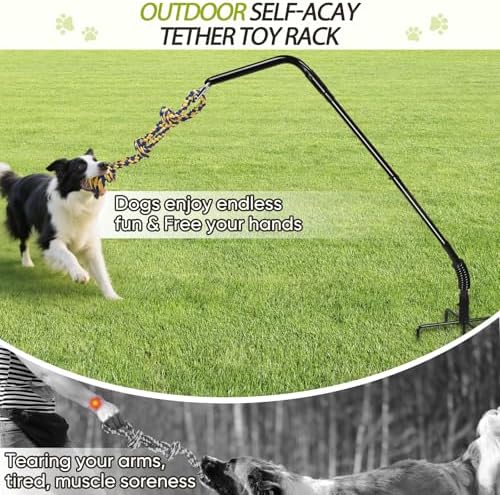 AugFir Tether Outdoor Dog Rope Toy with Strengthen Spring Pole, 3 Kinds Dog Tug of War Toys for Self Play and Interactive in Park, Yard, Lawn Rope, Suitable for Large Medium Small Dogs (Black)