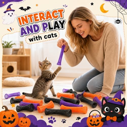 Leitee 60 Pcs Cat Spring Toys Kitten Tubes,Black, Orange, and Purple