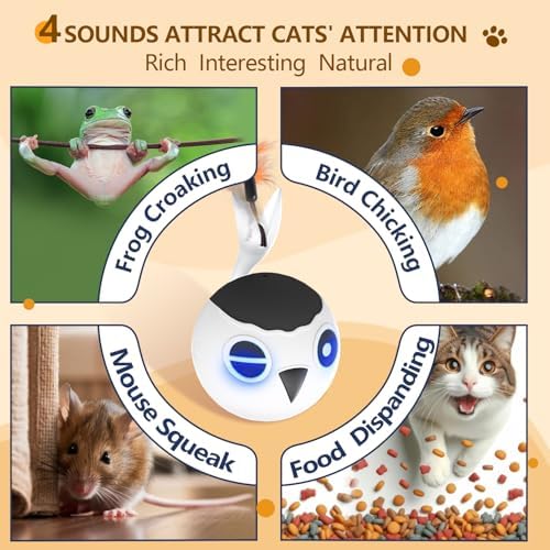 Cat Toys Ball, Smart Motion Sensor Moving Ball with 4 Sounds& 3 Speed Modes | Interactive Automatic Cat Toy for Indoor Cats,Fast Rolling Motion Activated Chirping Stimulating Light, 2 Feather Refill