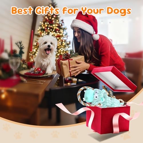 wodoca Plush Dog Chew Toys with Rope Squeaker & Crinkle Paper, Interactive Squeaky Dog Toy for Large Dogs, Tug of War Puppy Toys for Small Medium Breed, Machine Washable