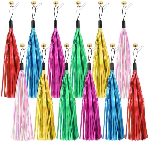 12 Pcs Cat Wand Toy Replacement with Bell Metallic Foil Tassel
