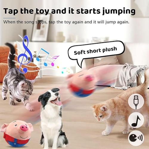 Active Moving Pet Plush Toy, 2026 Interactive Dog Toys Talking Moving Dog Ball Toy Washable Cartoon Pig Plush Sound Electronic Herding Ball for Dogs Shake Bounce Boredom Toys (Pink Pig)