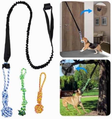 Spring Pole Dog Rope Toys, Tree Bungee Hanging Dogs Toy Interactive Tether Tug Indoor Outdoor Exercise Chewer Ropes Dog Toys, Pull Tug Solo Play Rope for Medium Large Dog