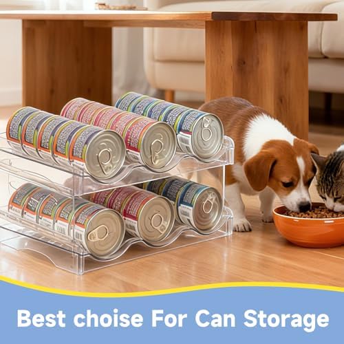 Cat Food Can Organizer 2-Tier Hold 36 Cans 3.5oz Transparent Cat Can Rack