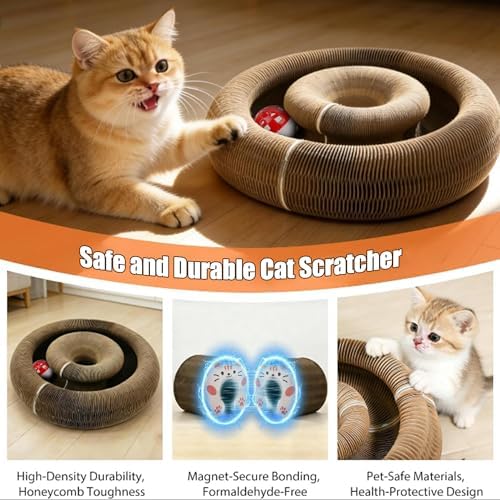 Accordion Magic Organ Cat Scratcher Toys for Indoor Cats,Foldable Cardboard Cat Scratcher Kitty Toy with Bell Balls Interactive Relieve Boredom and Exercise