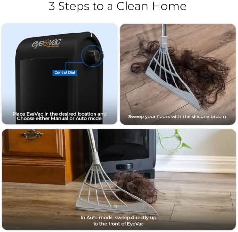 EyeVac Pro & Squeegee Broom Bundle - Touchless Vacuum Automatic Dustpan - Squeegee Multisurface Sweeping - Great for Salon Pet Hair Dirt, Corded Canister Vacuum, Bagless, 1400 Watt (Black w/Broom)