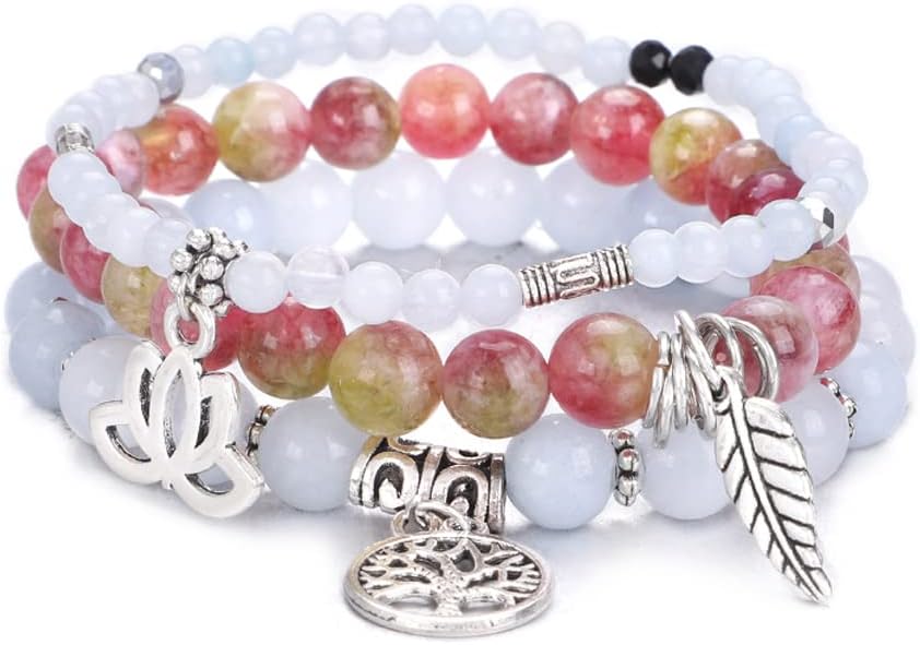 UEUC Tree of Life Yoga Healing Stone Bracelets,Multilayer Lotus Chakra Stone Reiki Bracelet Sets,Anxiety Crystal Natural Stone,for Women Stress Relief