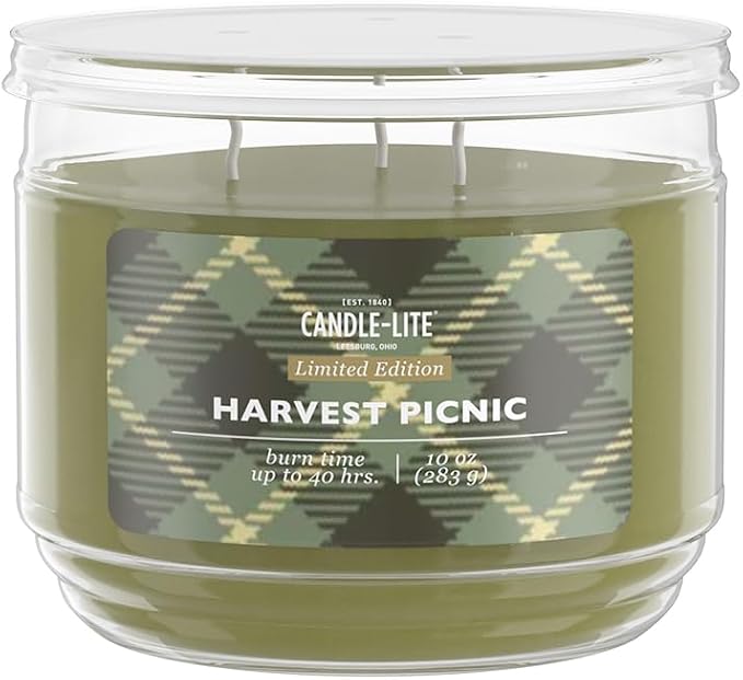 Candle-lite Fall Scented Candles, Anjou Pear and Apple with Gilded Amber, 10 oz 3-Wick Jar Candle, Proudly Poured in The USA, Autumn Home Decor, 40 Hours of Burn Time, Ideal Gift for Men and Women