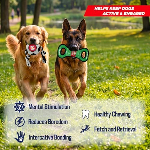 Pets First MLS New York Red Bulls Soccer Field Tug Toy & Soccer Ball Rope Toy Set for Dogs - Officially Licensed Interactive Squeaky Rope Fetch & Chew Toys with Team Logo