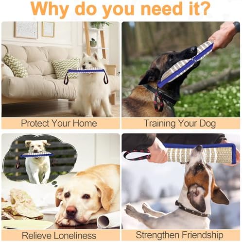 ToLanbbt Dog Tug Toy Dog Bite Jute Pillow Pull Toy with 2 Strong Handles Perfect for Tug of War, Puppy Interactive Play, Tear Resistant Bite Training Toys for Small Medium Large Dogs (Blue Footprint)