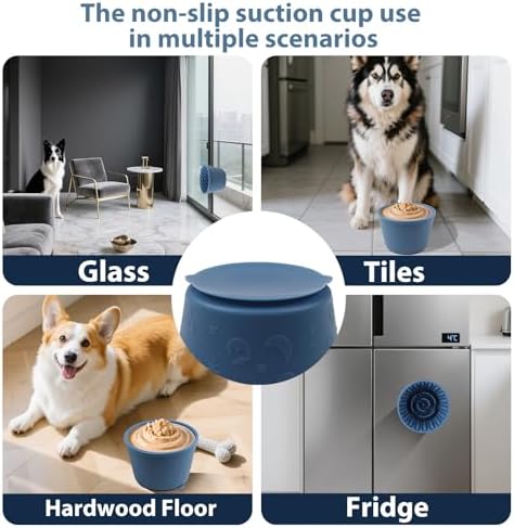 Dog Slow Feeder Lick Bowl - Non-Slip Licking Treat Dispenser for Small Medium Large Dogs, Promotes Anxiety Relief & Prevents Choking, Easy to Clean Feeding Bowl (Dark Blue, S)