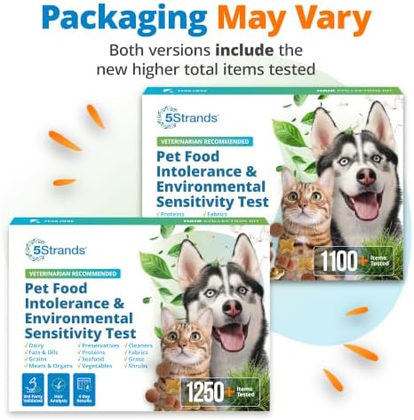 5Strands Pet Food & Environmental Sensitivity Test, 1250 Items Tested | At-home fur sample test for dogs & cats of all ages. Pinpoints food intolerances & environmental triggers. Results in 4 days