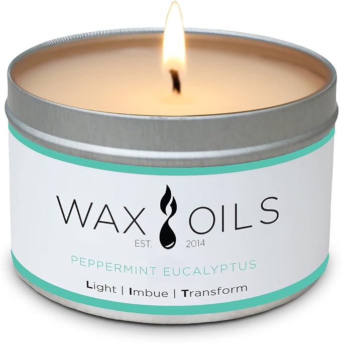 Wax and Oils Soy Wax Aromatherapy Scented Candles (Peppermint Eucalyptus) 8 Ounces. Single