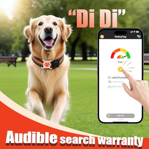 GPS Pet Tracker for Dogs & Cats, No SIM Card or Monthly Fees | 1-Minute Location Updates, Adjustable Collar Included, 1-Year Replaceable Battery, IPX7 Waterproof, iOS & Android