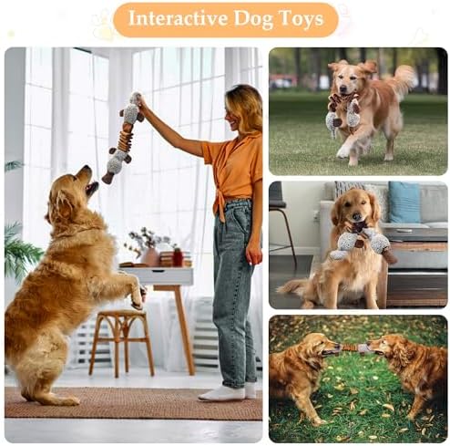 Squeaky Dog Toys, Stuffed Large Dog Toys to Keep Them Busy, Interactive Plush Chew Toys with Crinkle Paper, Tough Pet Animal Toys for Small Medium Large (2pack)