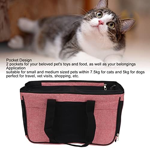 Breathable Cat Carrier with Roll - Up Door, Portable Soft Cat Travel Carrier for Small Cats and Puppies up to 7.5 kg, Oxford Cloth Pet Carrier with Double Zipper and (Pink with Black)
